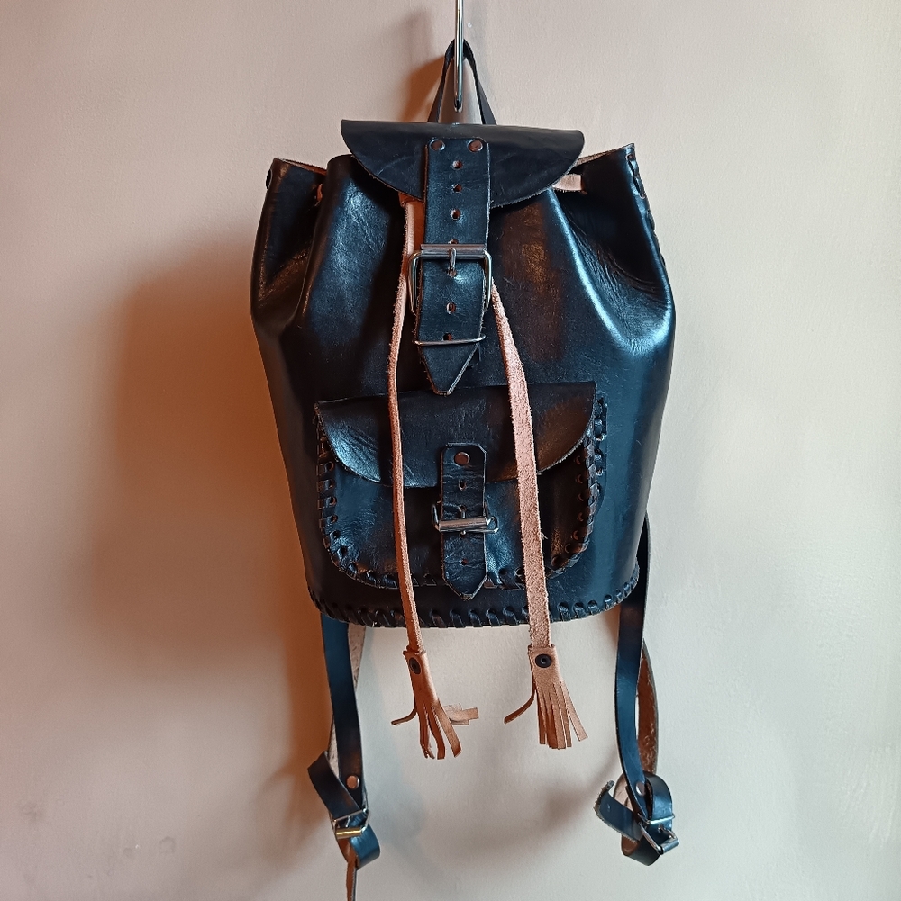 Vintage black leather backpack